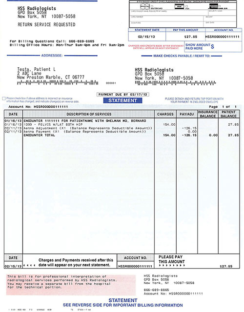 HSS radiologist bill example
